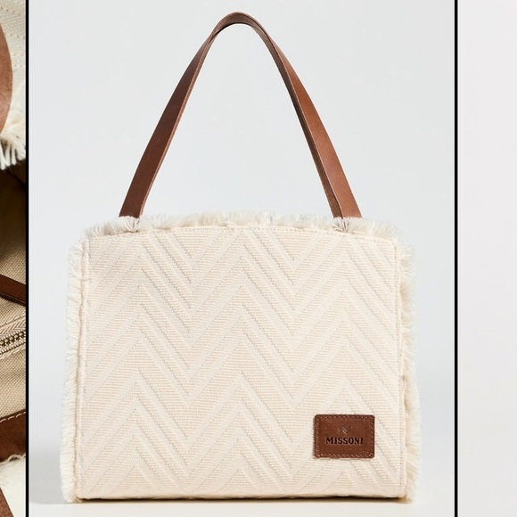 MISSONI Chevron-pattern small cotton-blend tote bag purse luxury vacation - Picture 1 of 16